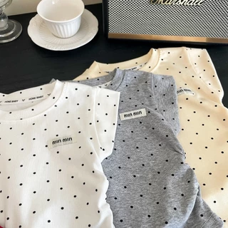พร้อมส่ง 🇹🇭 เสื้อยืดเด็กผู้หญิง ลายจุด เนื้อผ้าใส่สบาย