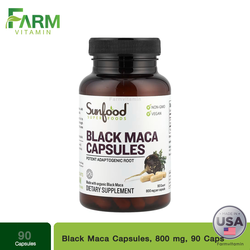 Sunfood, Black Maca Capsules, 800 mg, 90 Caps