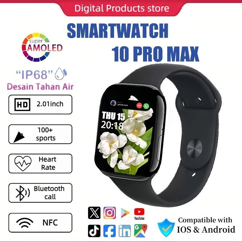 Free Strap【Support NFC】LAXASFIT Watch X10 Maxสมาร์ทวอทช์ 45 มมกันน้ำ IP68 สมาร์ทวอทช์ Bluetooth Spor