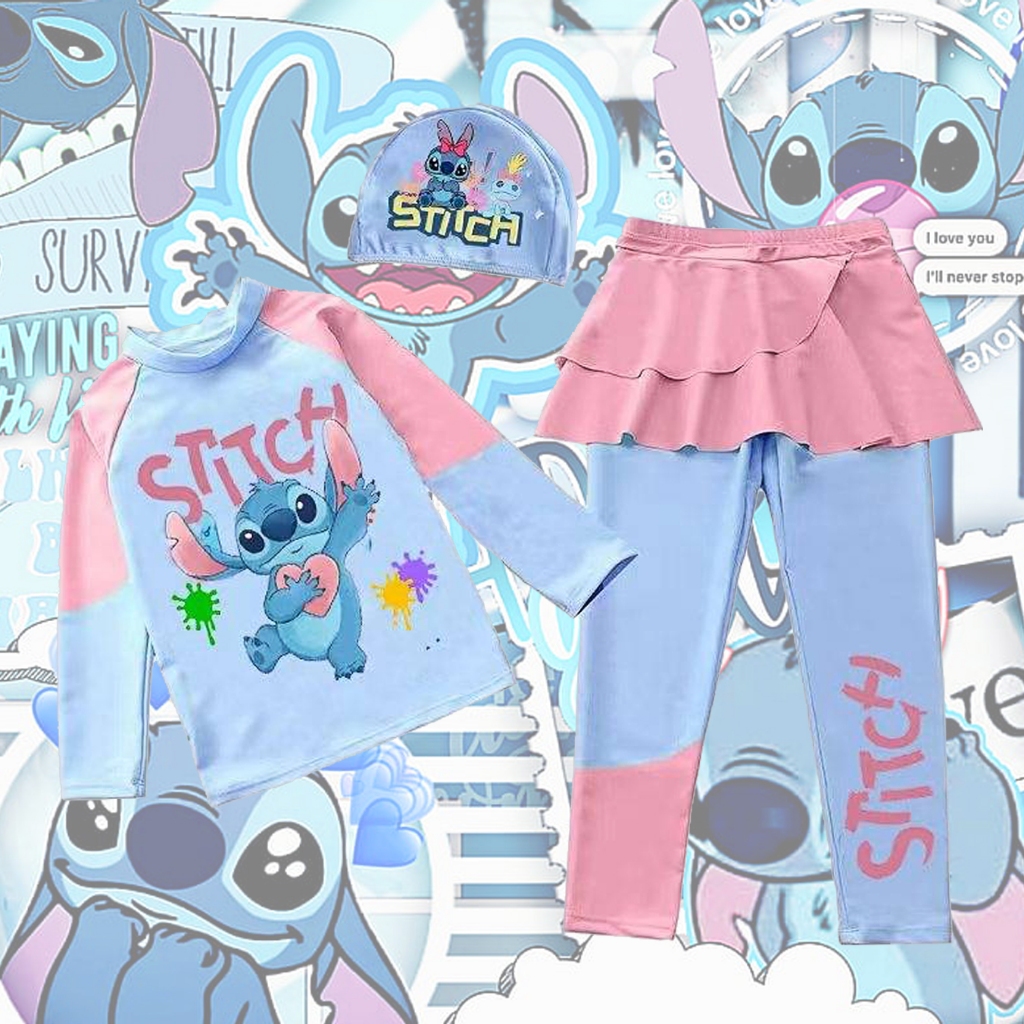 พร้อมส่งในไทย ชุดว่ายน้ำเด็กผู้หญิง งานเซ็ท3ชิ้น เสื้อ*กางเกงขายาว*หมวก