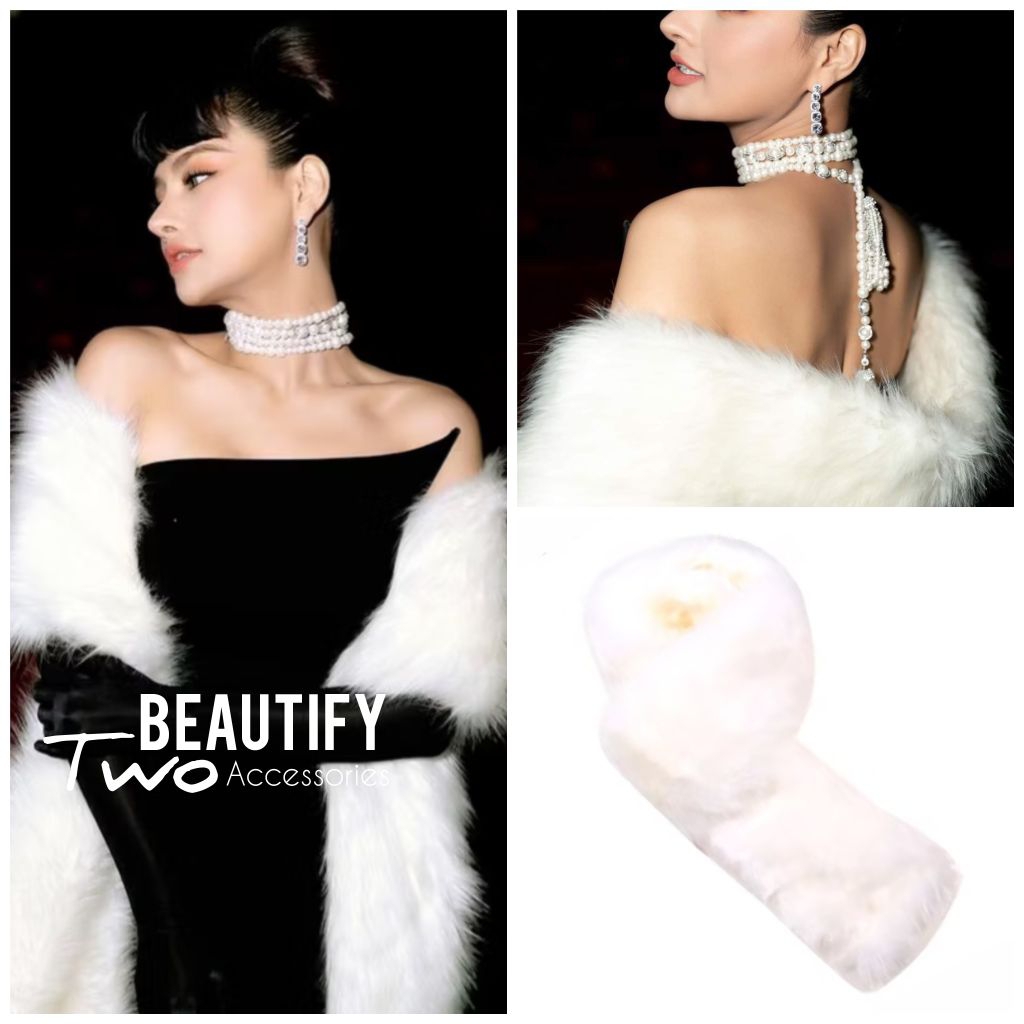 ผ้าคลุมไหล่ขนเฟอร์เทียมแบบนิ่มผ้าพันคอสไตล์จีนวินเทจสำหรับปาร์ตี้