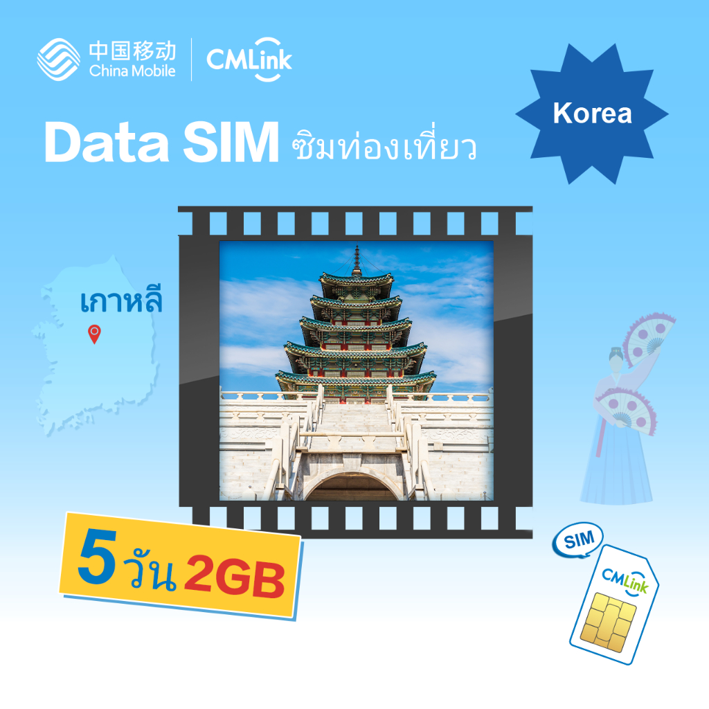 CMLink Data Sim ซิมท่องเที่ยวเกาหลี 5 วันเน็ตไม่อั้น