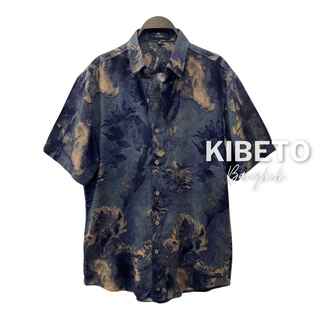 Kibeto เสื้อฮาวาย ลายกราฟฟิคคาร์เนชั่น สีกรม ผ้าสปันเรยอน เนื้อนิ่ม ใส่สบาย M L XL 2XL 3XL