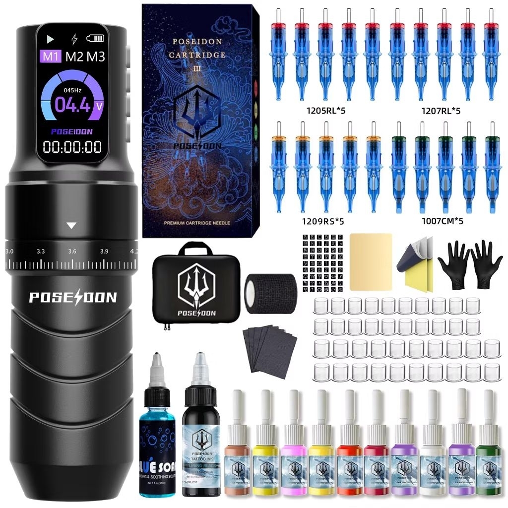 POSEIDON Tattoo Machine Set- Tattoo Pen อุปกรณ์สักครบเซ็ต พร้อมใช้งาน