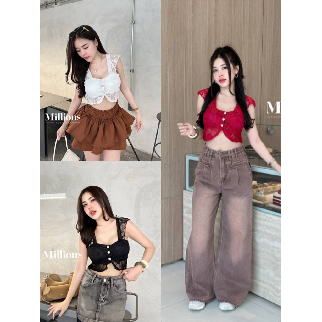 💕ShopBypuy💕เสื้อลูกไม้กระดุมหน้าแขนระบาย🤍สีขาวเข้าแล้วจ้า🤍