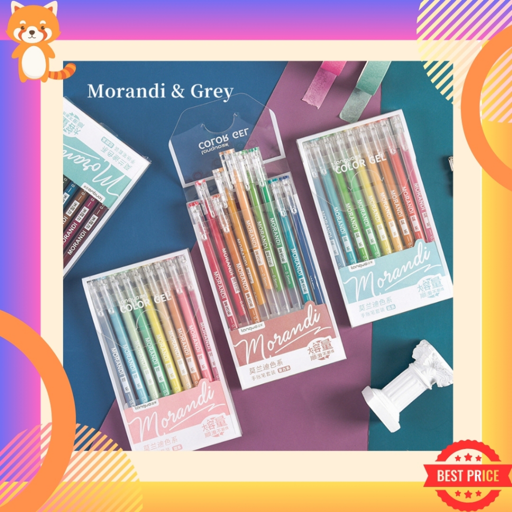 ปากกาเจล Morandi Color แพ็ค 9 สี สุดคุ้ม สีพาสเทล สไตล์เรโทร ราคาไม่แพง มีให้เลือกทั้งแบบกดและแบบปอก