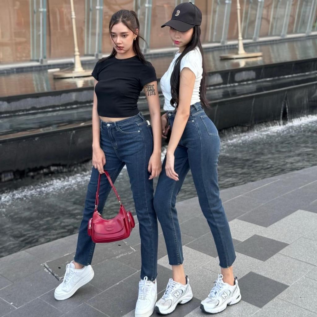 ยีนส์ Nammon Jeans  f53 ไฮพรีเมี่ยม ยีนส์ผ้ายืด เข้มเรียบตัดปลายขา