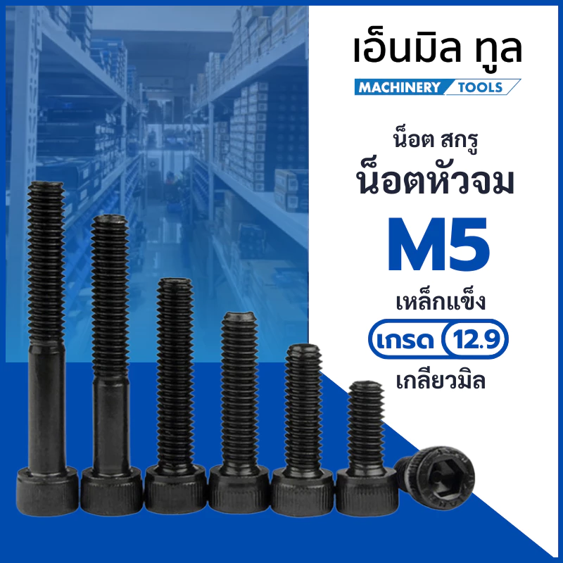 น็อต สกรู น็อตหัวจม M5 เกลียวมิล - Hex Socket Head Cap Machine Screw 12.9 Grade