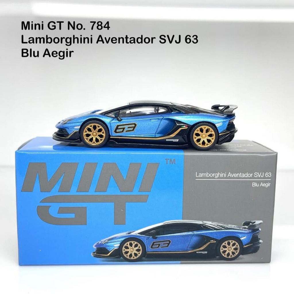 Mini GT 1/64 No.784 Lamborghini Aventador SVJ 63 Blu Aegir RHD