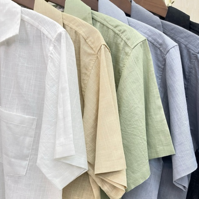 **พร้อมส่ง** Linen shirt L001- (ไซส์รอบอก 42-50นิ้ว) เสื้อเชิ้ตผ้าลินินฝ้าย ผ้าใส่สบาย // ภาพถ่ายจากสินค้าจริง