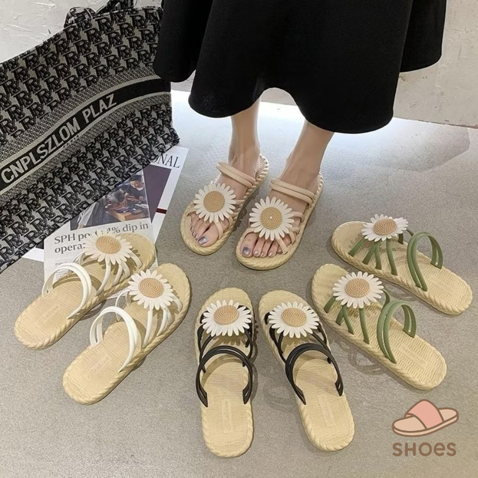 รองเท้าแตะลายดอกไม้ รองเท้าแตะผู้หญิง แฟชั่นฤดูร้อน ใส่ได้ทั้งสวมและรัดส้น พื้นนุ่มนิ่มใส่สบาย BB003