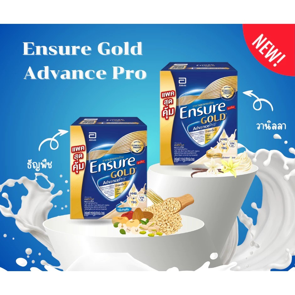 สูตรใหม่ Ensure Gold Advance PRO HMB+YBG อาหารเสริมสูตรครบถ้วน ขนาด 1110 กรัม