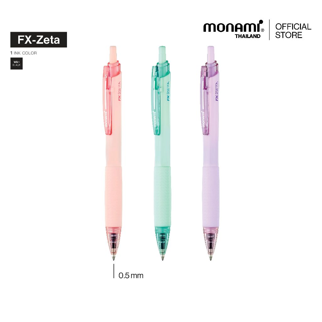 Monami ปากกาลูกลื่น รุ่น FX Zeta ด้ามสีพาสเทล หมึกดำ ขนาดหัว 0.5 มม.