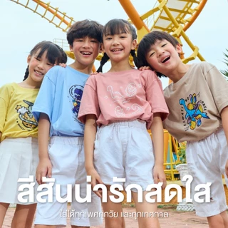 Yuedpao Oversize Screen Kids เสื้อยืดเด็ก สีสดใส ผ้านุ่ม สัมผัสเบาสบาย Dinosaur to the Galaxy (A)