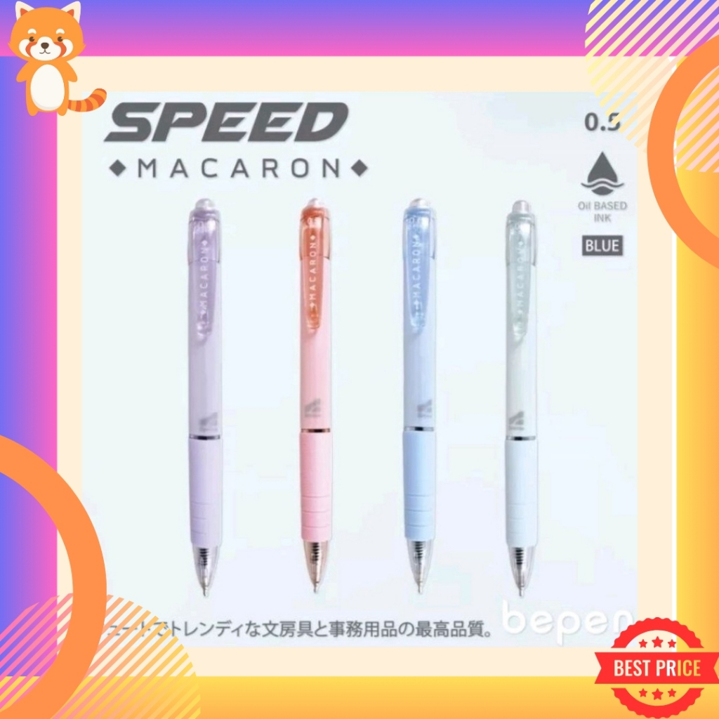 ปากกาลูกลื่น สีพาสเทล จากแบรนด์ Be Pen Speed MACARON Series หมึกน้ำเงิน ขนาด 0.5mm.