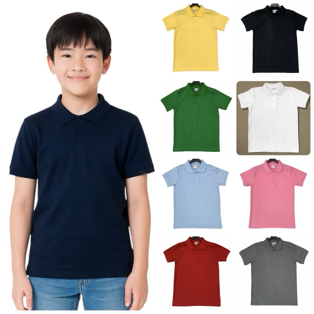 เสื้อโปโล แขนสั้น เด็กชาย-เด็กหญิง ผ้าจูติ 14 สี อายุ 8-14 ปี Polo Shirt for Kids - Boys and Girls