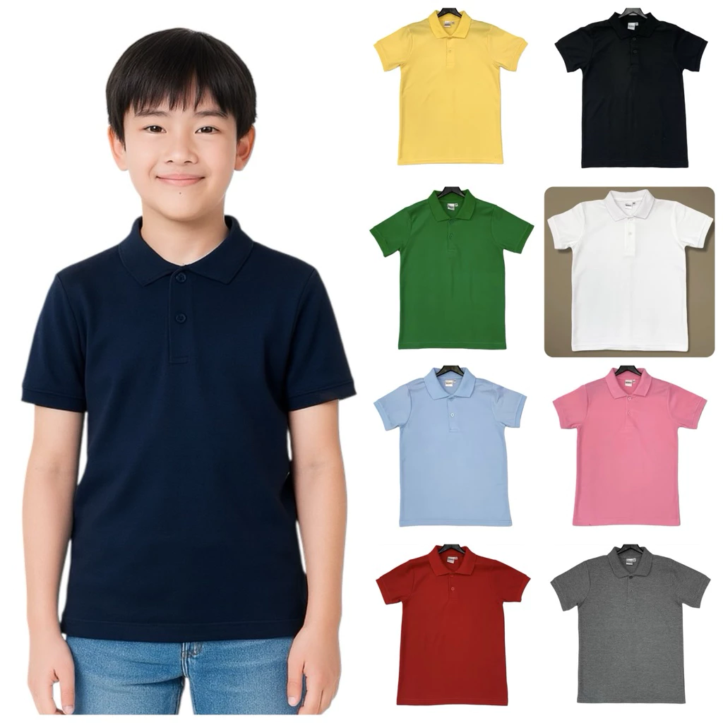 เสื้อโปโล แขนสั้น เด็กชาย-เด็กหญิง ผ้าจูติ 14 สี อายุ 8-14 ปี Polo Shirt for Kids - Boys and Girls