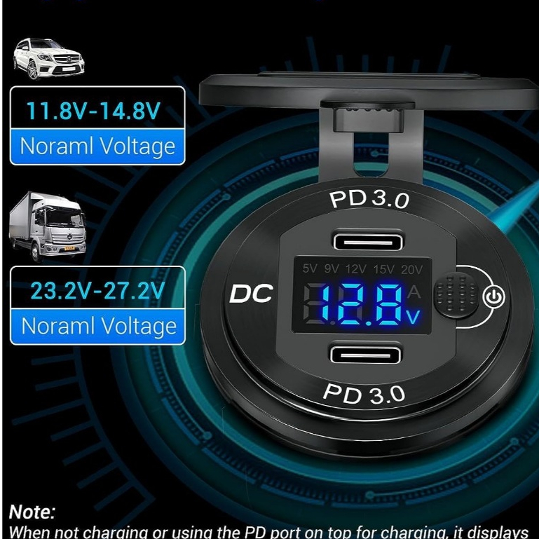 ที่ชาร์จรถยนต์อเนกประสงค์ 100W 12-24V สำหรับรถจักรยานยนต์ รถยนต์ และรถบรรทุก พร้อมสวิตช์กันน้ำ ราคา ถูกที่สุด ดีลบีเคเค แกลเลอรีภาพที่ 7