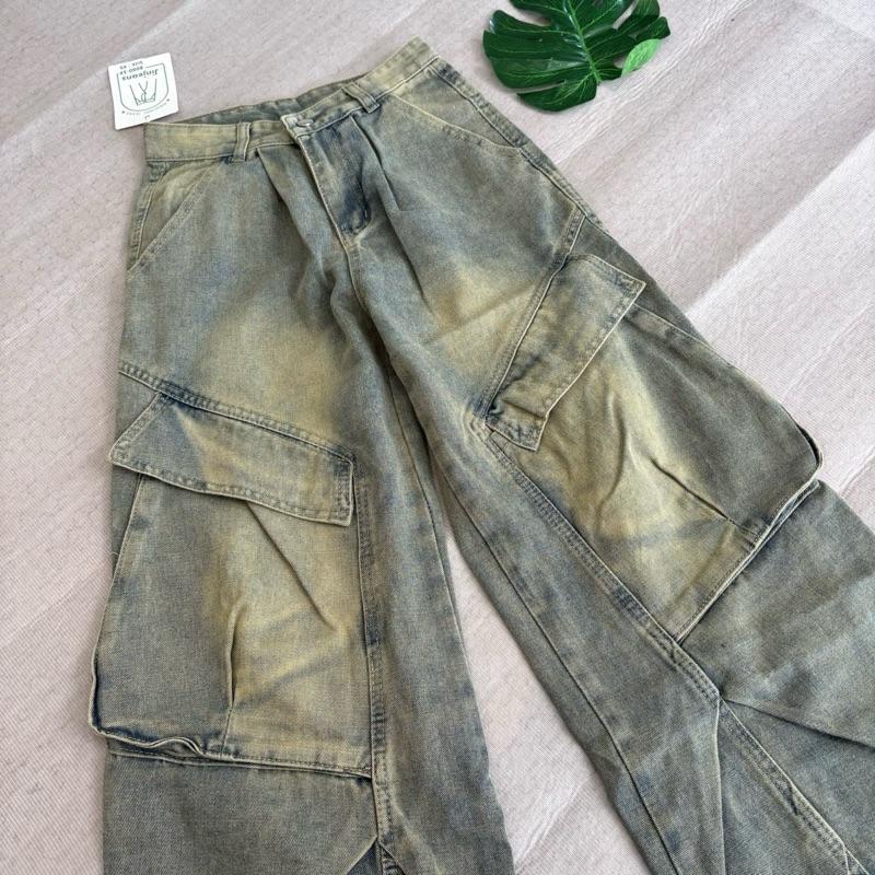 (XS-6XL) jinjeans กางเกงยีนส์ทรงกระบอกใหญ่  baggy jeans เอวสูง กางเกงยีนส์คาร์โก้ cargo pants ราคา ถูกที่สุด ดีลบีเคเค แกลเลอรีภาพที่ 3