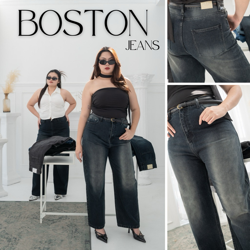 กางเกงยีนส์สาวอวบรุ่น Boston สีดำอมสีน้ำเงินกรมไม่สีดำสนิท