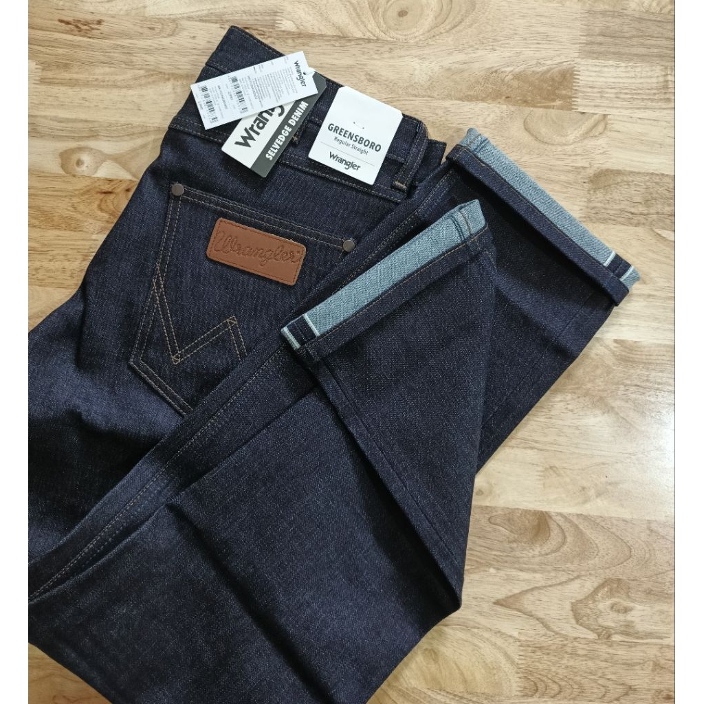 Wrangler (ริมน้ำเงิน) Greensboro broken Twill selvedge denim 15oz. กางเกงยีนส์ ผ้าดิบผสมElastane2% ราคา 2,990฿