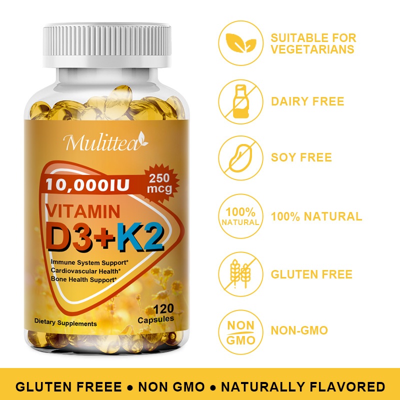 Mulittea วิตามิน D3 Vitamin D3 K2 10,000IU สนับสนุนกระดูก อารมณ์ และระบบภูมิคุ้มกัน - รูปที่ 2