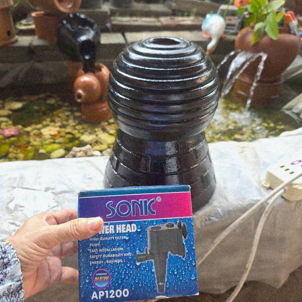 (ได้ 3 ชิ้น) โอ่งน้ำล้นดินเผา โอ่งขดหอย+ฐานตั้ง+ปั้ม AP1200 ทำน้ำตก จัดสวน แต่งสวน พร้อมส่ง