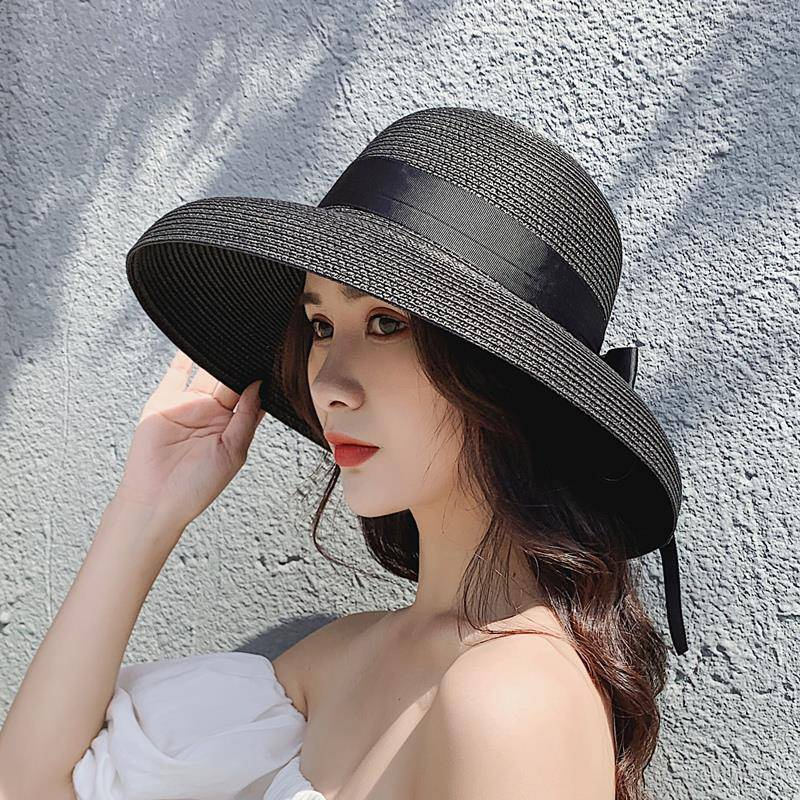 หมวกสานปีกกว้าง ทรงโดมผูกโบว์ ลุคไฮโซ สินค้าพร้อมส่งจากไทย A024