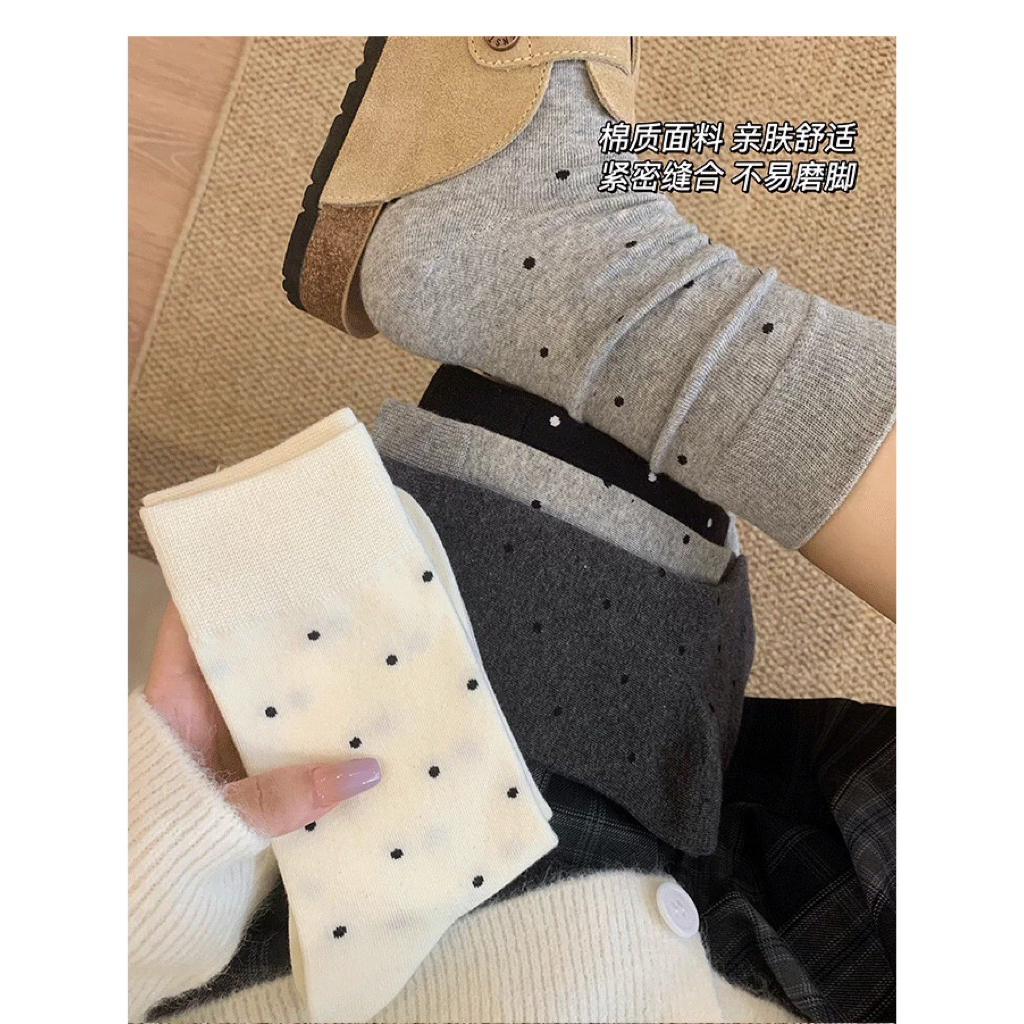 🎀พร้อมส่งจากไทย🎀TA-11ถุงเท้าข้อยาวลายจุด1คู่ ถุงเท้าแฟชั่นสไตล์ญี่ปุ่น - รูปที่ 2