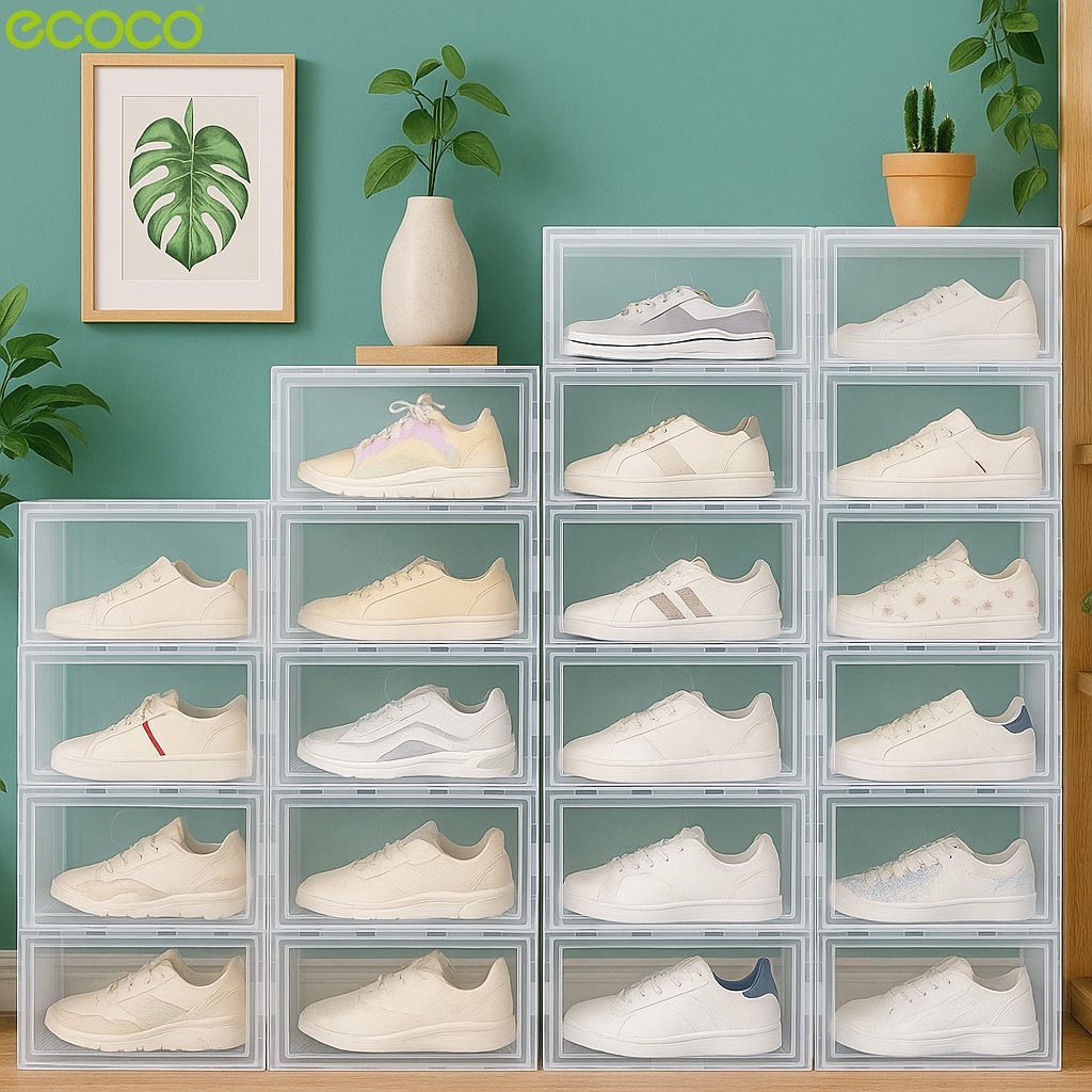 Ecoco กล่องพลาสติกใส กล่องรองเท้า Shoe Box วางซ้อนต่อได้หลายชั้น ป้องกัน ฝุ่น แมลง