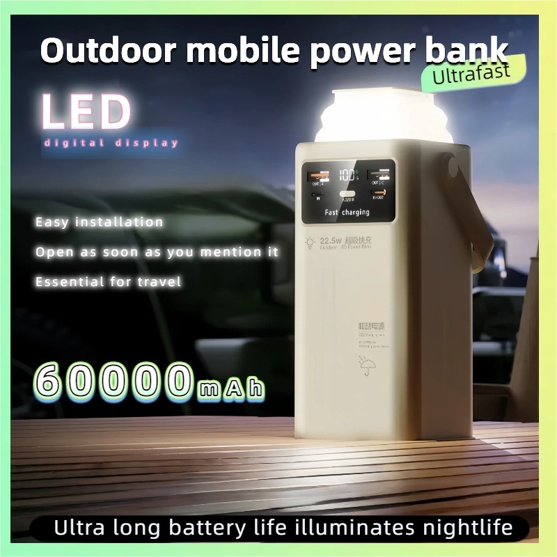 Powerbank 60000mAh ชาร์จเร็วสุด 22.5W 4 พอร์ตชาร์จพร้อมกัน แบตสำรองความจุสูง แถมสายชาร์จ