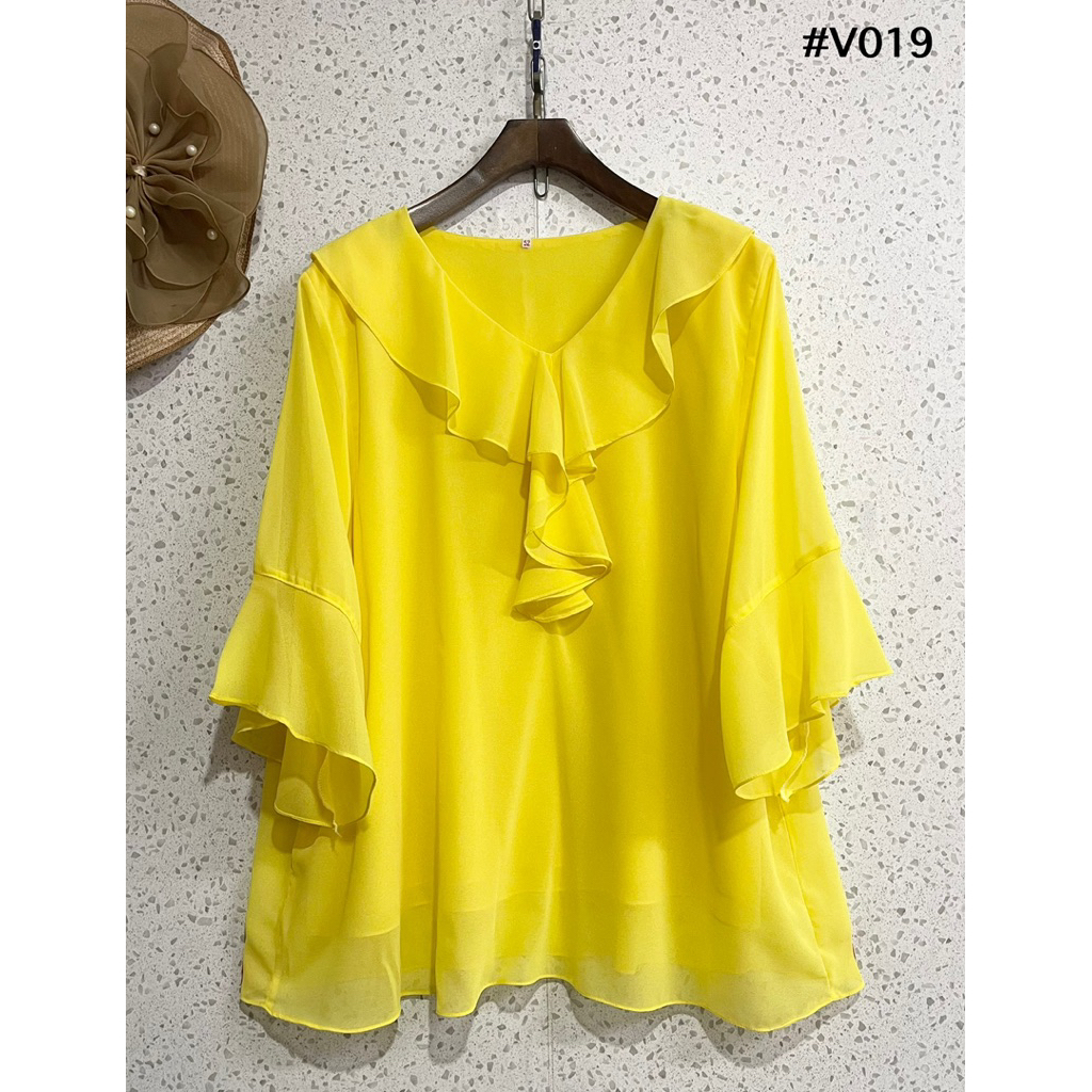 (อก 50“-54”)เสื้อชีฟองสีพื้น คอระบาย สวยเก๋ใส่ได้ทุกโอกาส