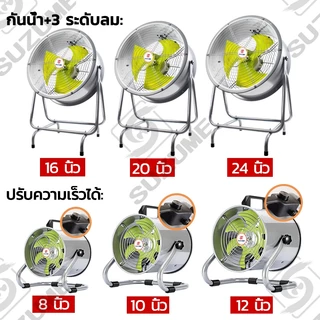 SUZUME โลหะ กันน้ำ/กันฝุ่น พัดลมดูดอากาศ 12/14/16/18/20/24 นิ้ว ปรับความเร็วได้ ใช้โกดัง/ครัว 1ปี