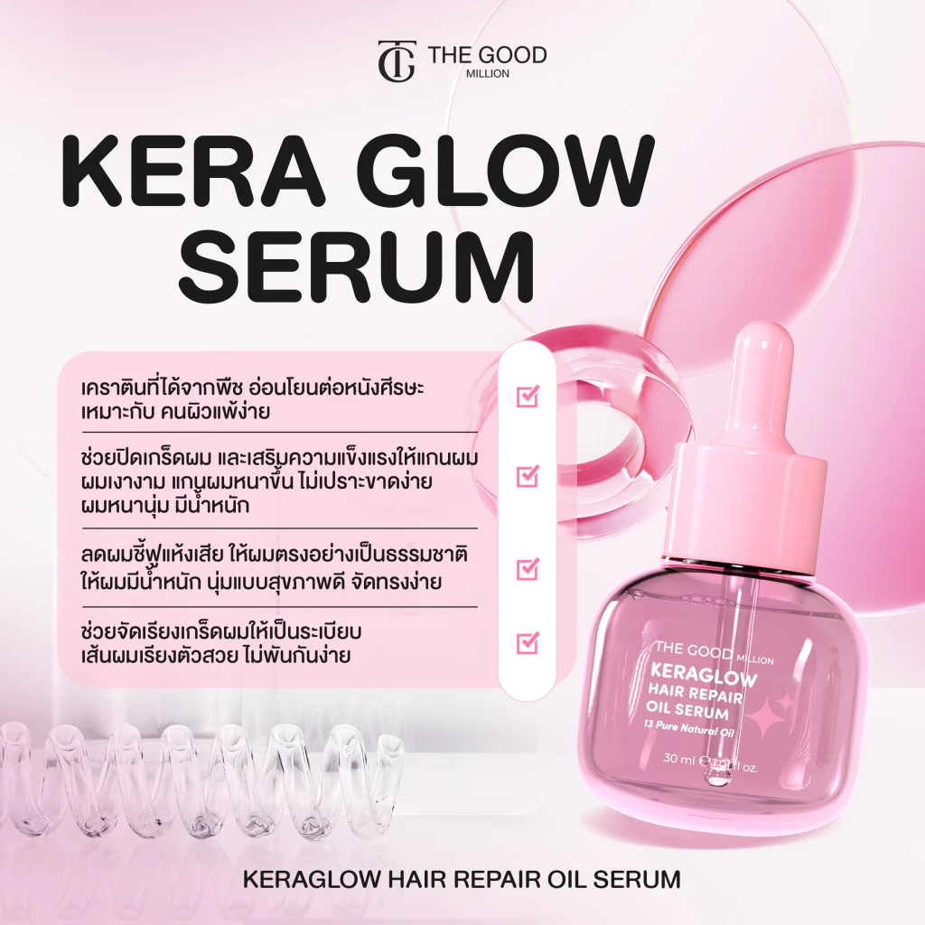 Keraglow Hair Repair Oil Serum ออยล์บำรุงผม เชื่อมแกนผม ฟื้นฟูผมเสีย คืนผมสวย เคราติน สูตรเกาหลี thumbnail 6
