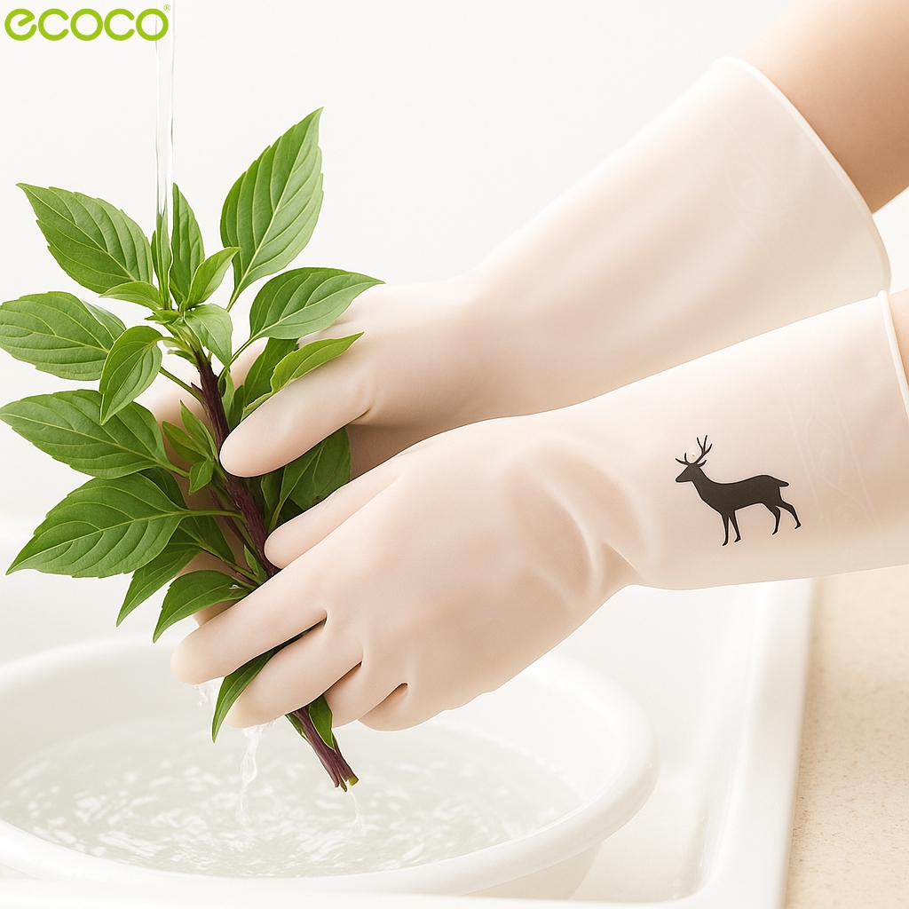 Ecoco ถุงมือล้างจาน ถุงมือซิลิโคน แบบใส ใช้สำหรับทำความสะอาดต่างๆ S M L ไม่มีกลิ่น ยืดหยุ่น