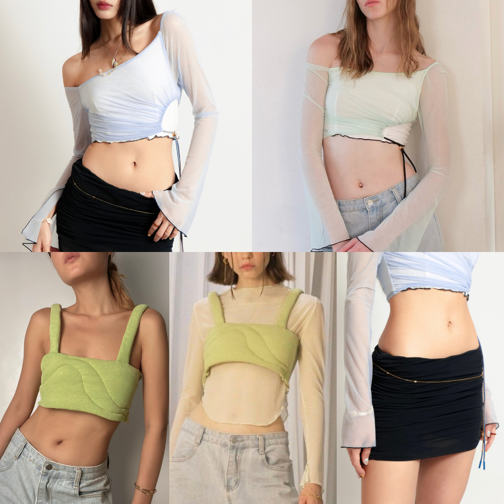 Try_yorata l Blursday cloudy ,Camisole padding ,Vintage long sleeve ,Sheer skorts เสื้อครอปแขนยาว แฟชั่น แบรนด์ไอจี