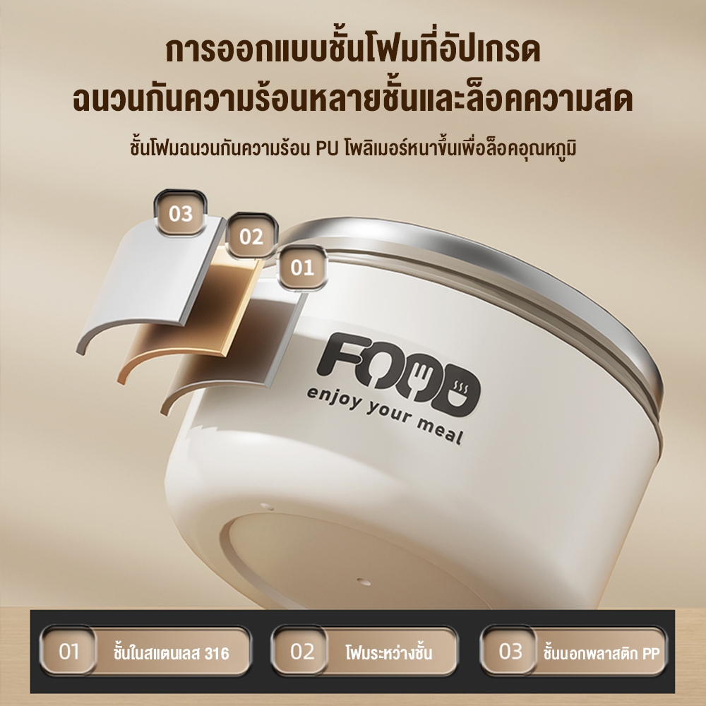 กล่องข้าวสแตนเลส 316 ข้าไมโครเวฟได้ กล่องอาหาร กล่องข้าว ฟรีกระเป่าชุดทันอาหา 1100ML/1550ML/2200ML - รูปที่ 5