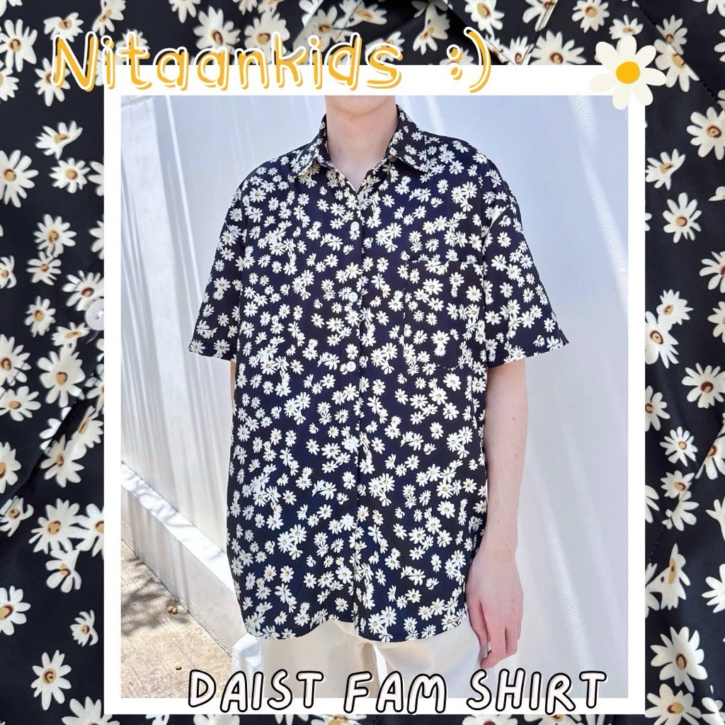 NITAANKIDS เสื้อเชิ้ตลาย DAISY   FAM ผ้าโพลีเอสเตอร์เนื้อดีค่ะ ไม่บาง ทรงเชิ้ตแต่งกระเป๋าอกลาย UNISEX ทรงสวย ผ้าดี