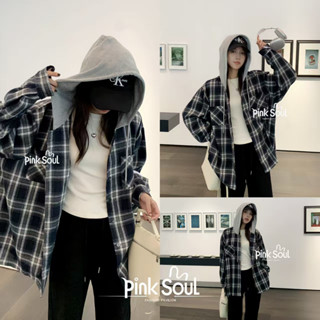 แขนยาว ลายสก็อต สไตล์เกาหลี สำหรับผู้หญิง เสื้อแขนยาว มีฮู้ด…