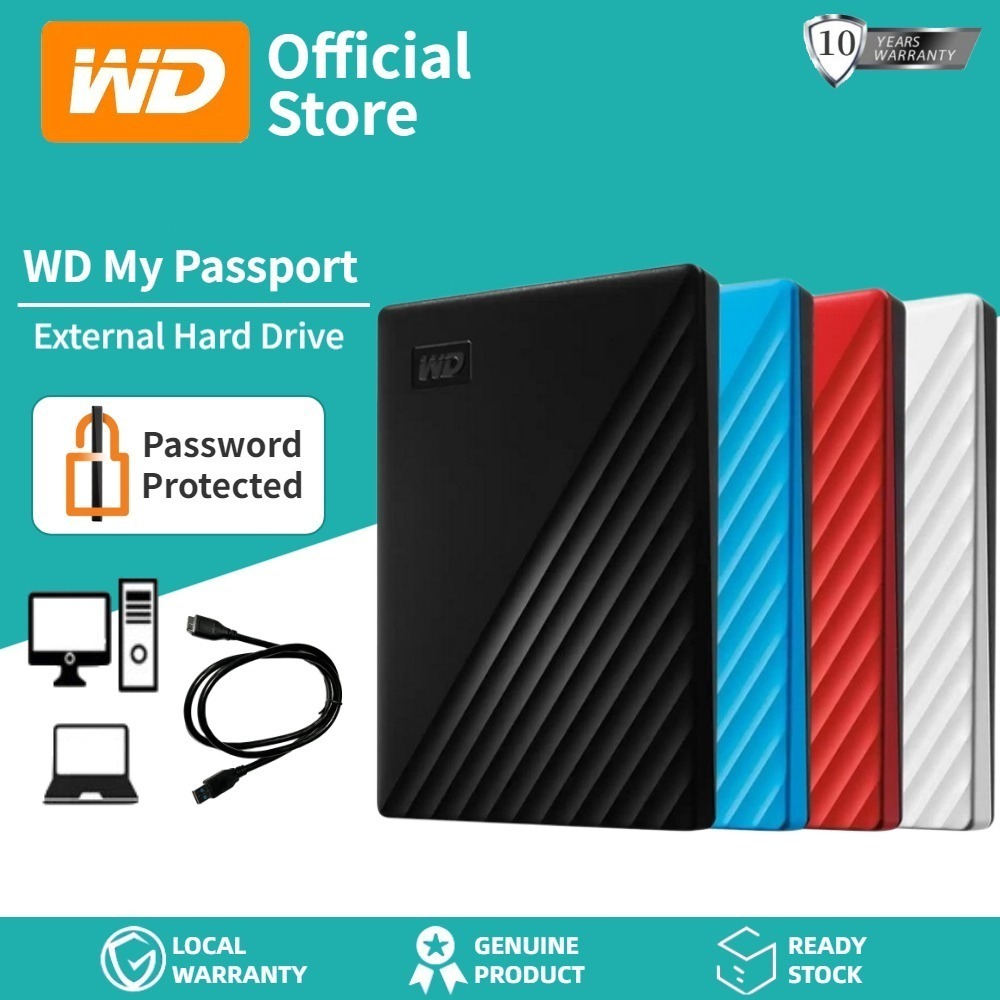 Western Digital HDD 1TB/2TB External Harddisk ฮาร์ดดิสพกพา รุ่น My Passport ความจุ WD 2 TB USB 3.2