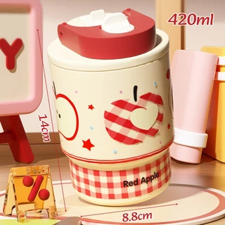 ถ้วย 420 ml Tumbler 316 สแตนเลสสตีล แก้วกาแฟ แก้วดูดสองทาง ใช้ได้ทั้งร้อนและเย็น, Cute