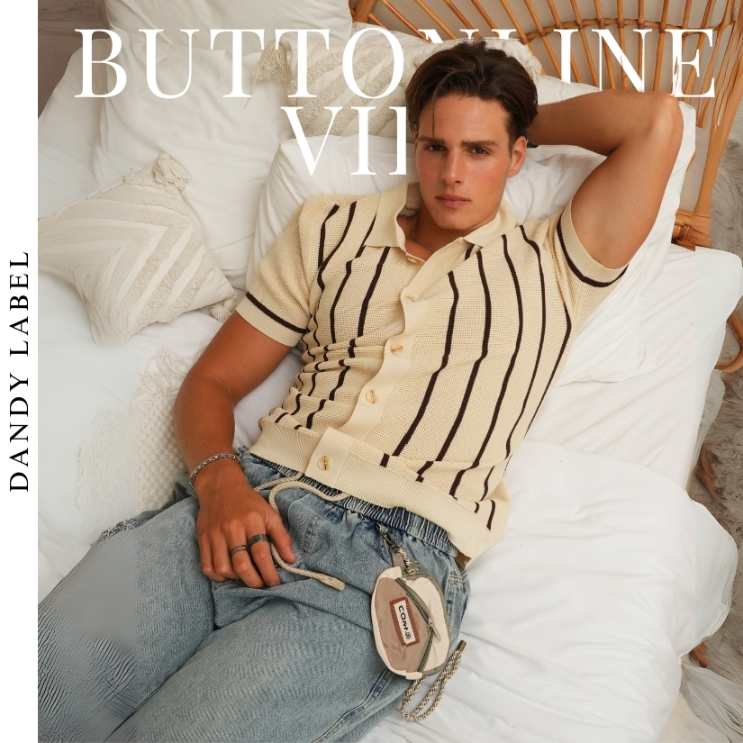 DANDY LABEL | [3สี] เสื้อไหมพรมผู้ชาย รุ่น Buttonline Vibe คอปก แขนสั้น  กระดุมหน้า ใส่ได้หลายแบบ ทั้งติดกระดุม และใส่คล
