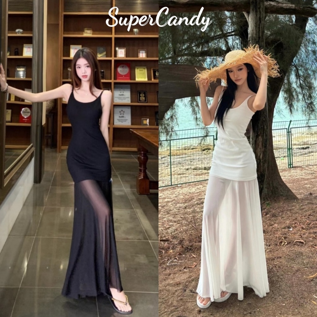 SuperCandy🌷ชุดเดรสสลิปผู้หญิง ดีไซน์ผ้าพลีท ผ้าชีฟอง ดีไซน์ช่วงเอว เดรสทรงเอไลน์