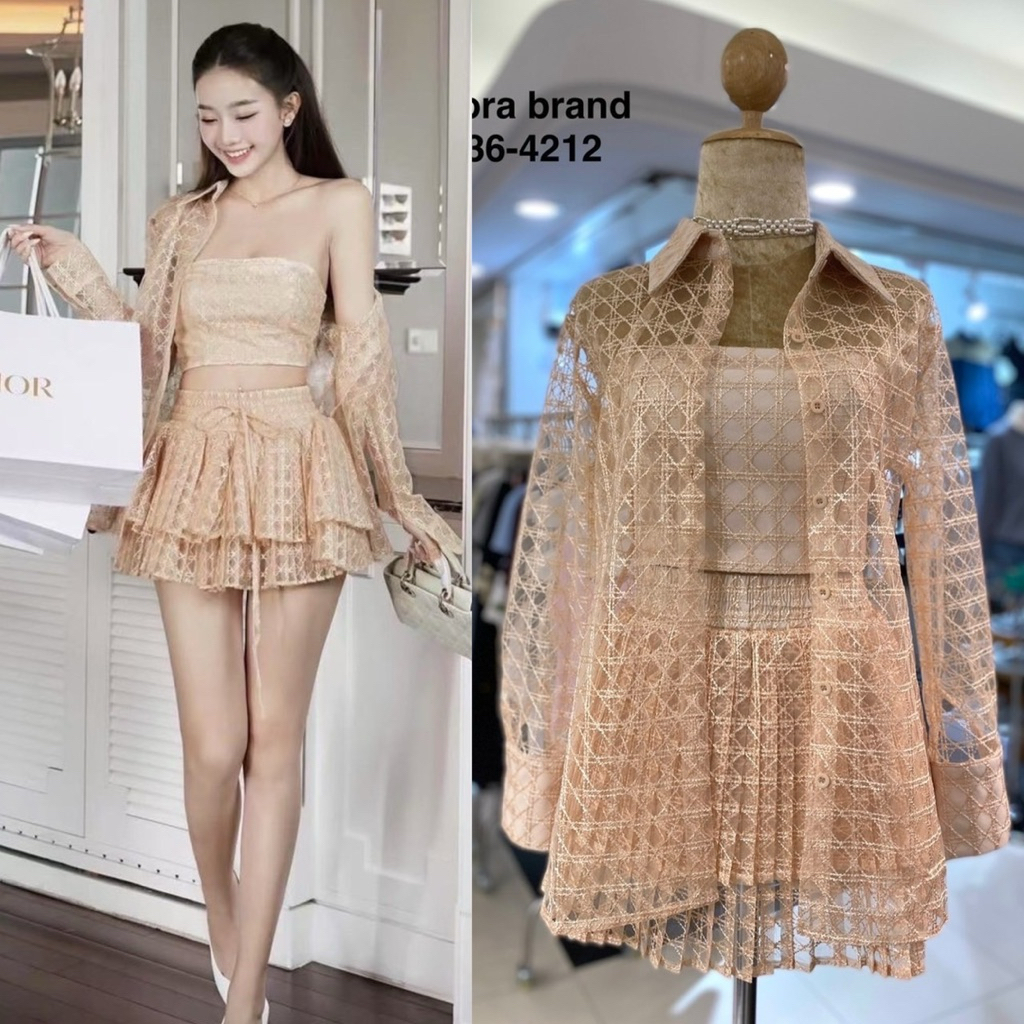 พร้อมส่ง XS-L⚡️AR 8836 ชุดเซต3ชิ้น สไตล์สาวเวียด2025