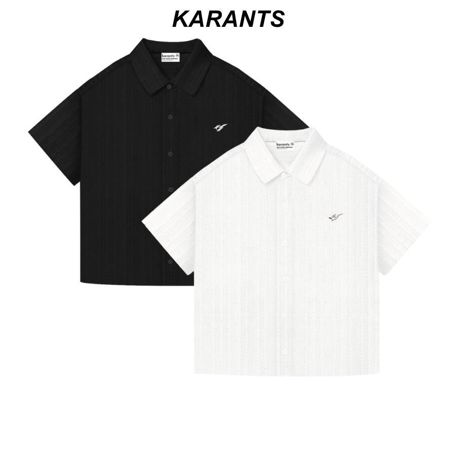 Karants เสื้อเชิ้ตสีพื้น โลโก้โลหะ ทรงบ็อกซี่ ผ้าไหมลินินริ้ว เกรดพรีเมียม สำหรับผู้ชายและผู้หญิง Un