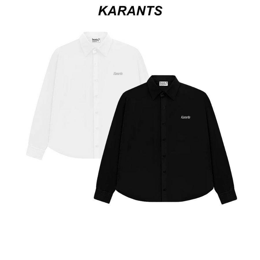 Karants เสื้อเชิ้ตสีพื้น โลโก้โลหะ แขนยาว ทรงบ็อกซี่ ผ้าคอตตอนเย็น เกรดพรีเมียม สำหรับผู้ชายและผู้หญ