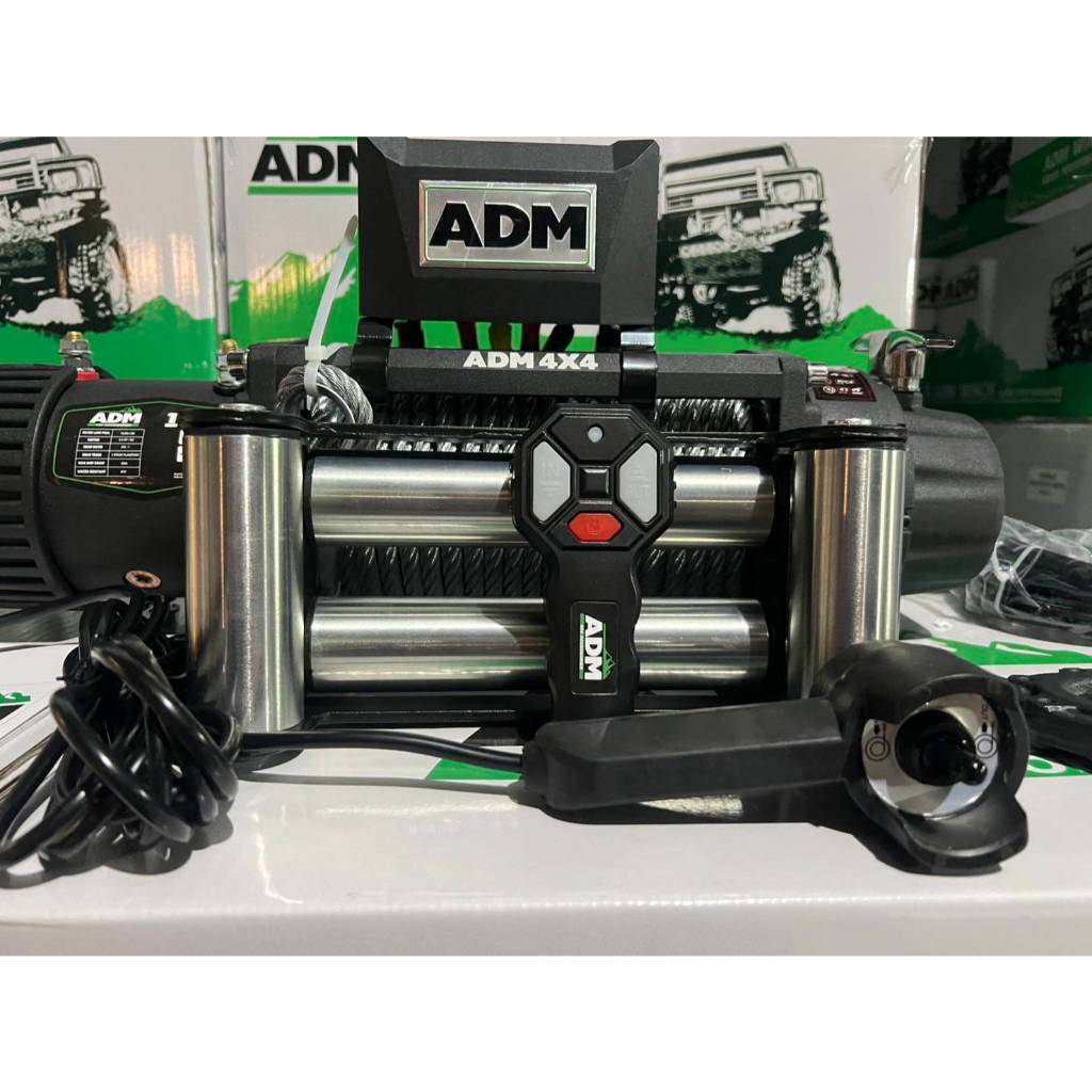 วินซ์ไฟฟ้า ADM 12000ปอน 12V รีโมท 2 ตัวแบบสายแล้วก็ไร้สาย วินลากรถเชือกและแบบลวดเหล็ก winch 12000 LB