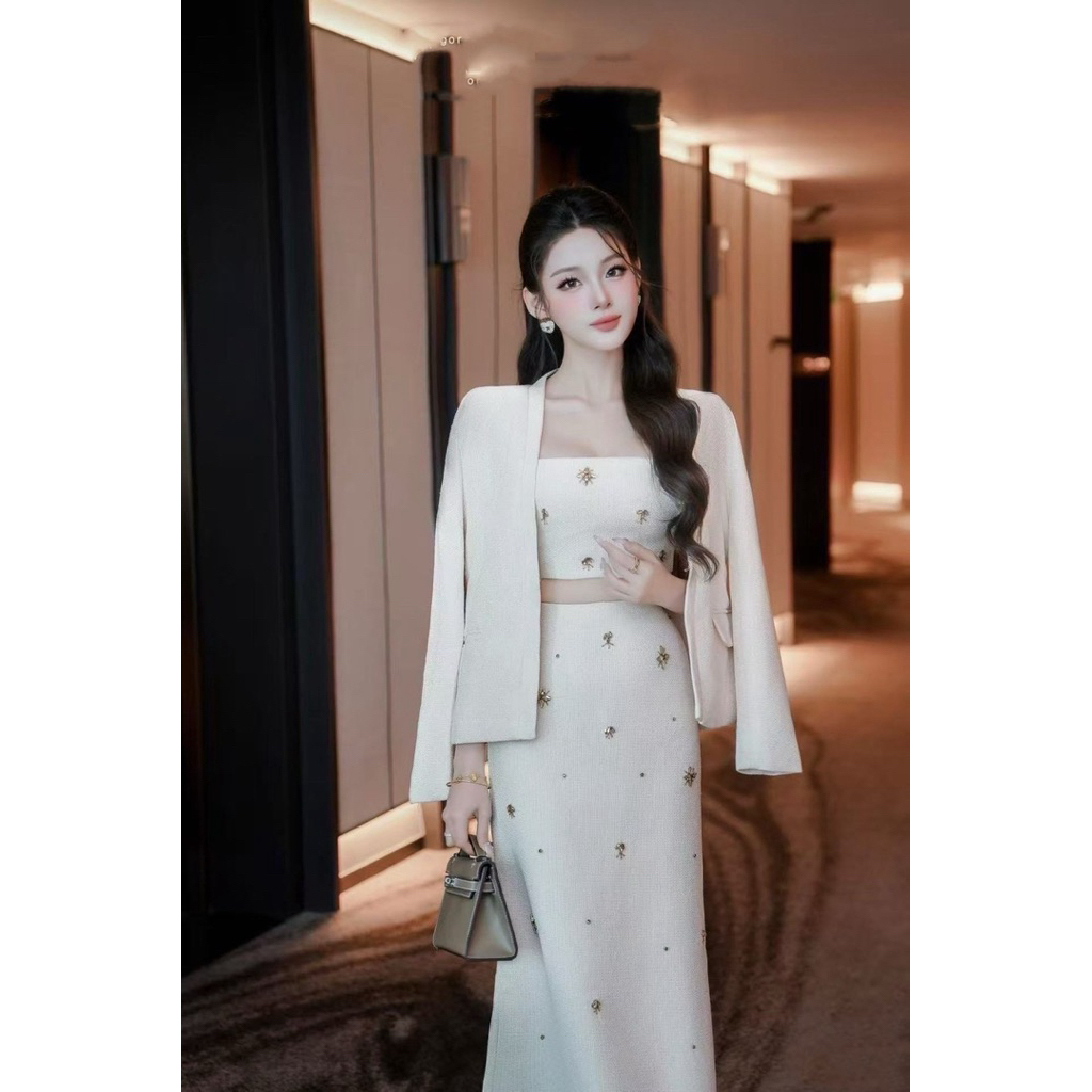 [Meena_shop] Ticha Set 3ชิ้น เสื้อคลุมเบเซอร์แขนยาว