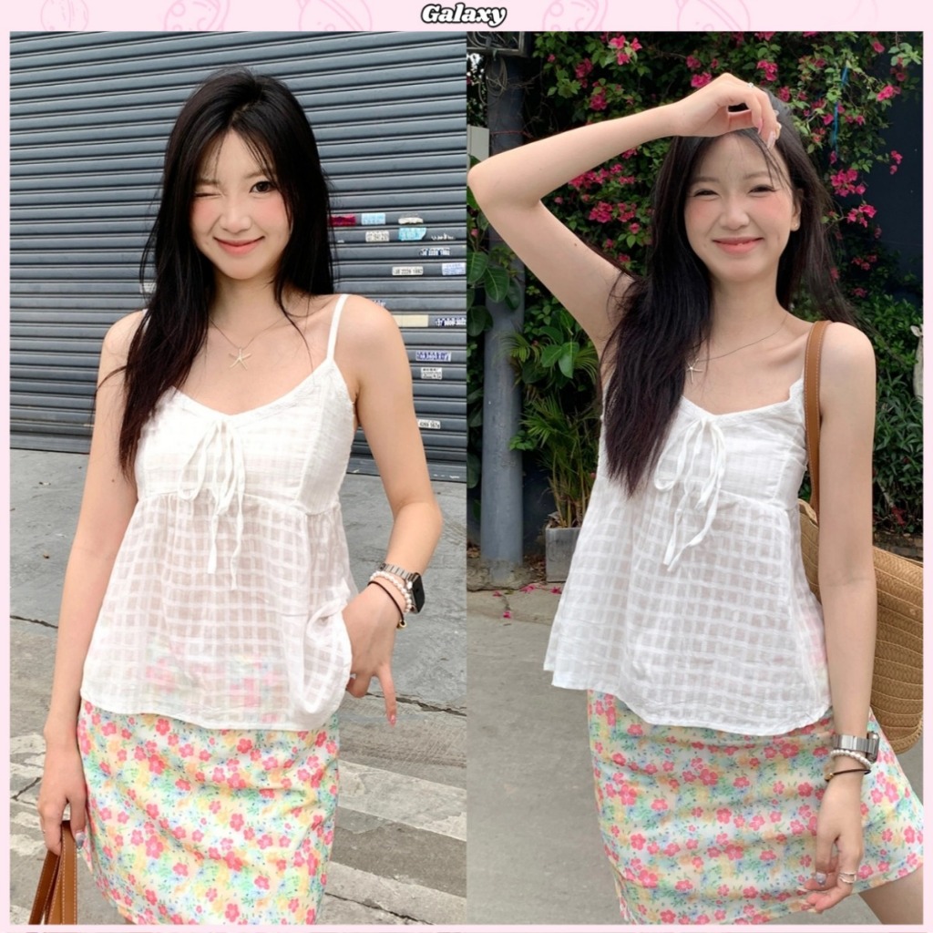 เสื้อกล้ามคอวี สายเดี่ยวลำลอง ใส่แล้วดูผอม สายหวาน แมทช์ง่ายมาก ่ชายเสื้อปล่อย #020393