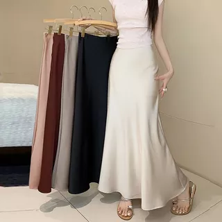 11 สี S-6XL กระโปรงผ้าซาตินกระโปรงยาว เอวสูง ผ้าซาติน ลายนางเงือก